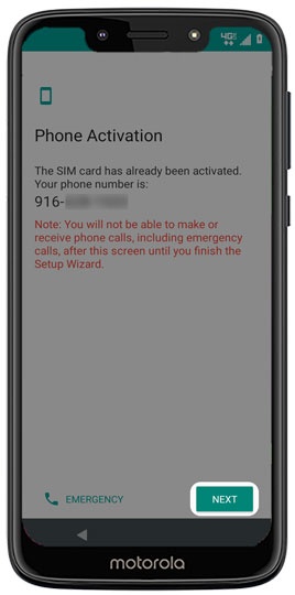 Phone Activation screen