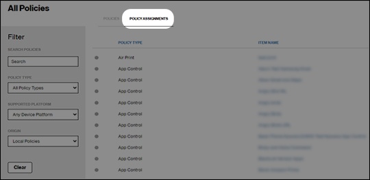 Policy Assignments tab