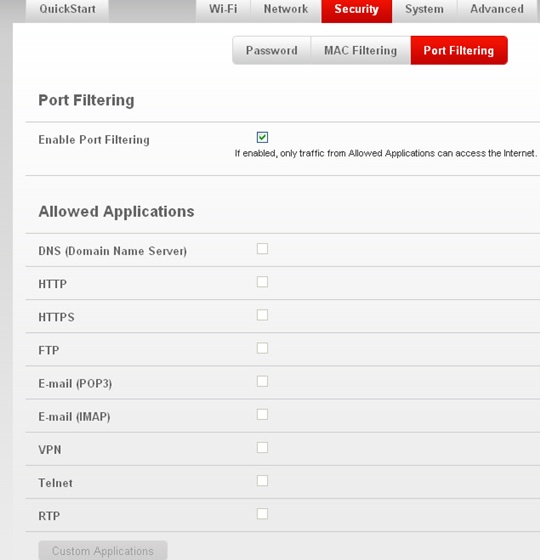 Port Filtering with Allowed Applications