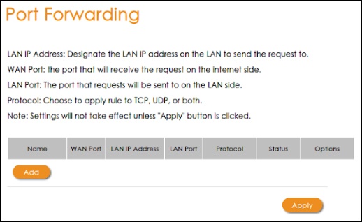 Port Forwarding configuration