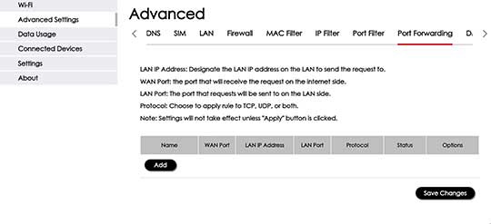 Port Forwarding configuration