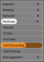 Port Forwarding menu