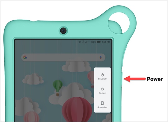 Device showing power button and power off prompt
