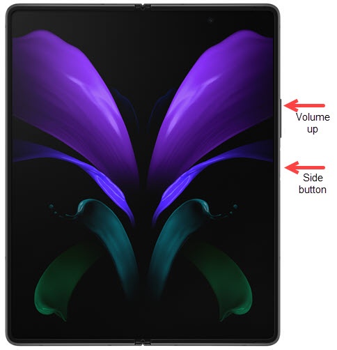 Volume up and power button