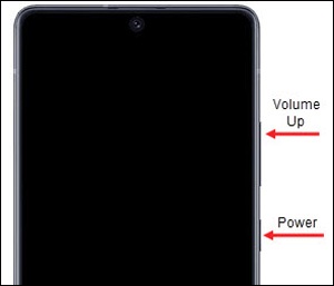 Volume up and power button
