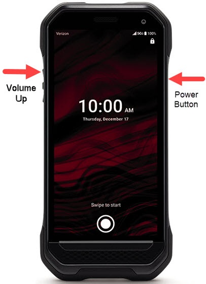 Volume up and power button
