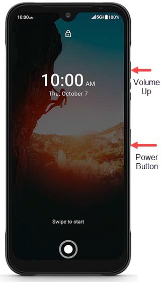 Volume up and power button