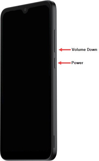 Volume down and power buttons