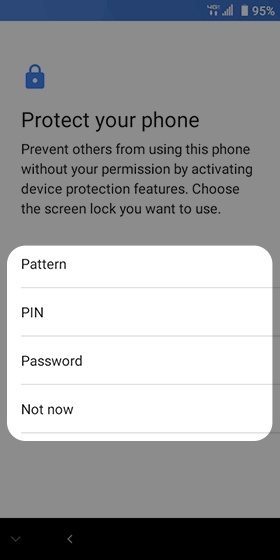 Screen lock setup screen