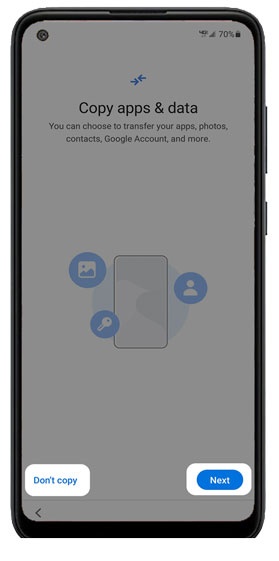 Copy apps & data screen