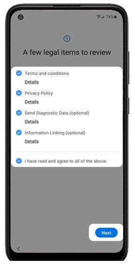 Terms and Conditions screen