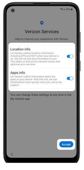 Verizon Services screen