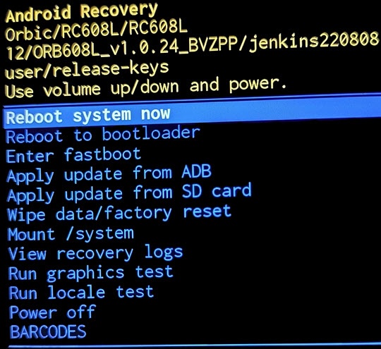 Android Recovery Screen Reboot System