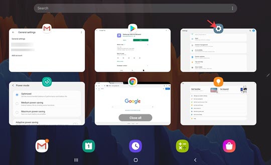 Recent apps view