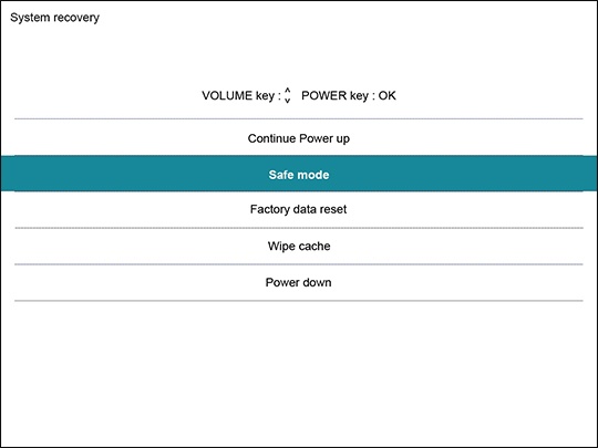 System recovery screen with Factory data reset selected