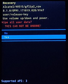 Recovery screen wipe all data