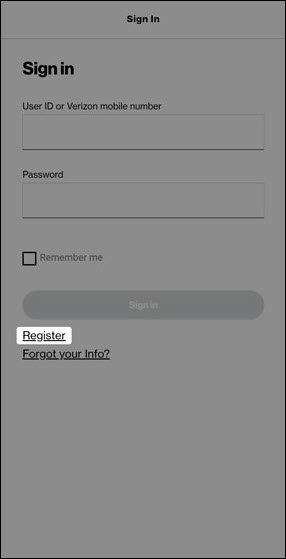 Register via My Verizon App Using Order Number