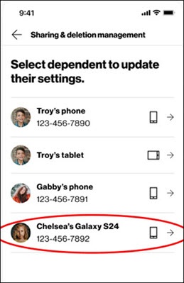 Tap your dependent's device.
