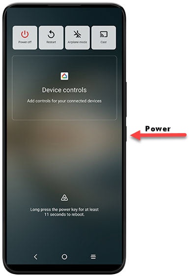 Device shows power button and power off prompt