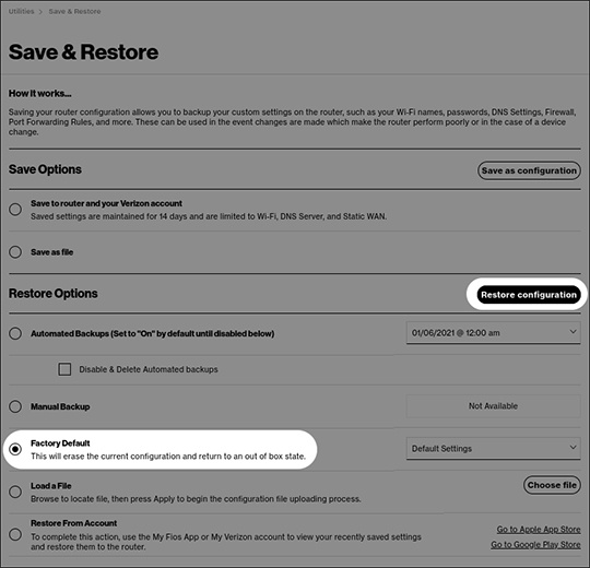 Restore configuration