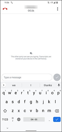 RTT call screen