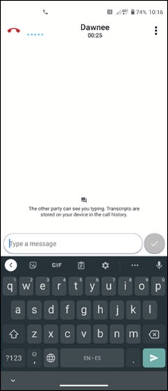 RTT call screen