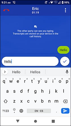 RTT call screen