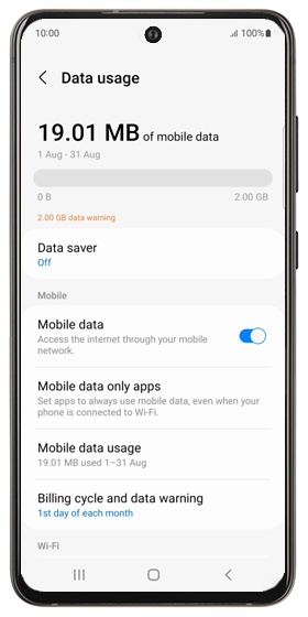 Tap Mobile data usage screen.