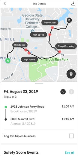 Trip Details with Safety Events