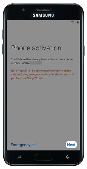 Phone activation screen