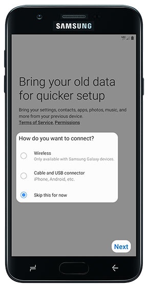 Back up data options screen