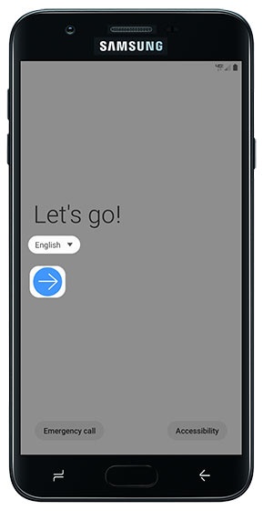 Language selection screen