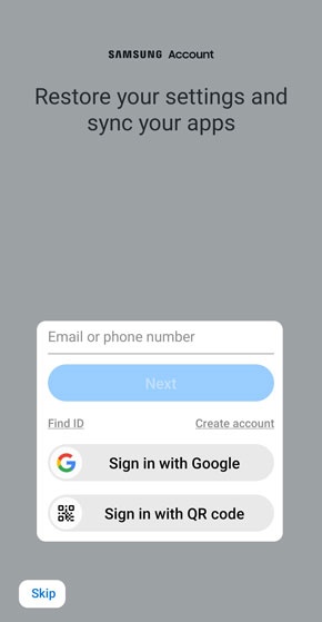 Samsung account setup