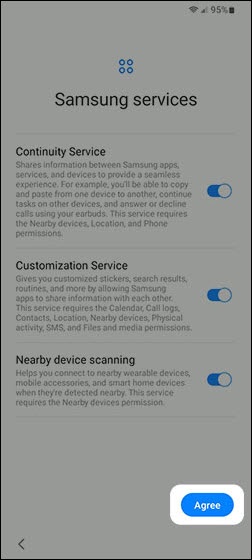 Samsung Services screen