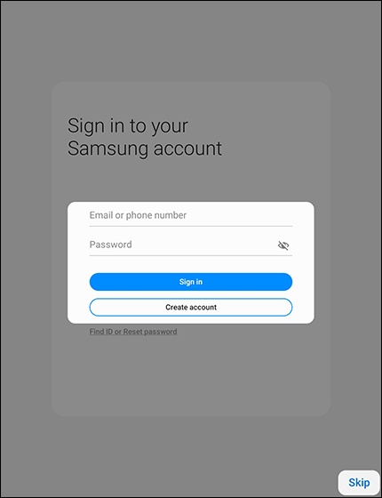 Samsung Account sign-in screen