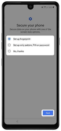 Select an option then tap Next