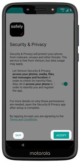 Verizon security & privacy screen