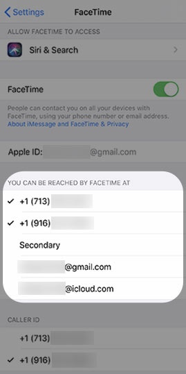 Select the desired number(s) used for FaceTime