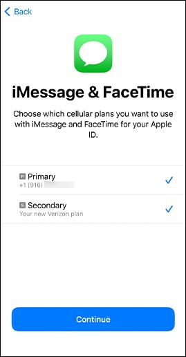 Select the cellular plan(s) used for iMessage and FaceTime