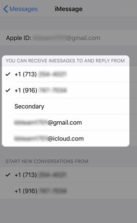 Select the mobile number(s) you'd like to use to iMessage