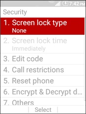 Select Screen Lock Type