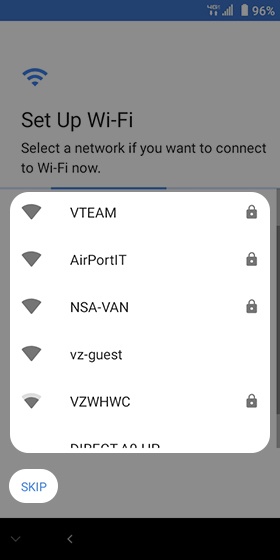 Wi-Fi setup screen