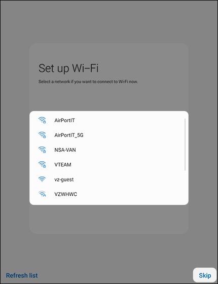 Set Up Wi-Fi screen