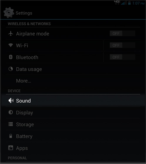 Settings select Sound