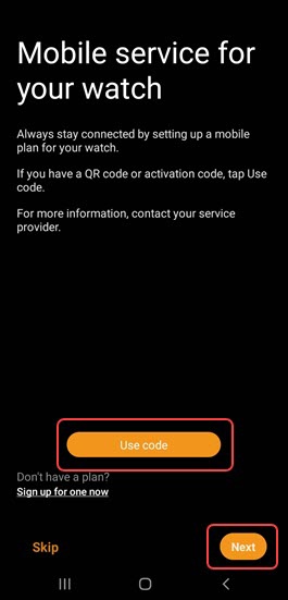 Select Use code then tap Next
