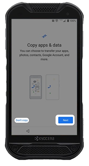 Copy Apps and Data screen
