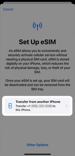 Transfer from another iPhone