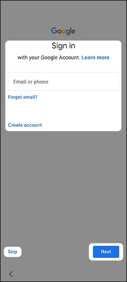 Google sign-in screen