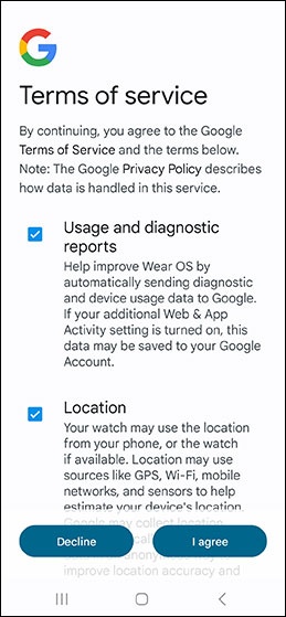 Review Google Terms of Service, then tap I agree.