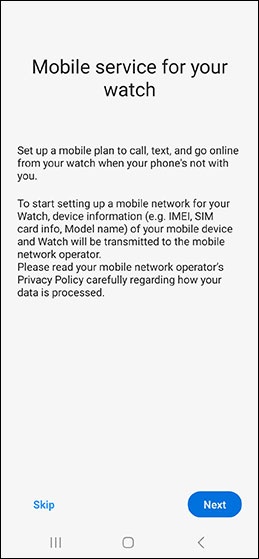 Tap Next to add mobile plan
